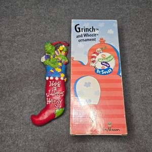 Vintage 1997 Jim Henson Dr Seuss Wubbulous World Grinch Whozit Stocking Ornament